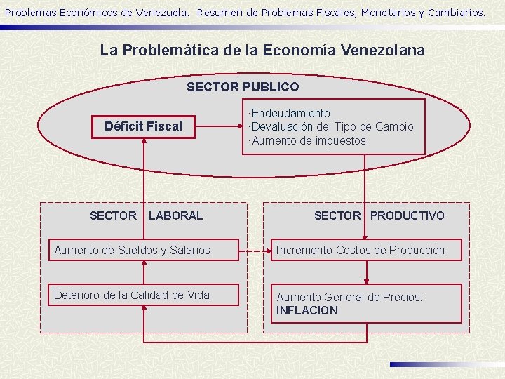 Problemas Económicos de Venezuela. Resumen de Problemas Fiscales, Monetarios y Cambiarios. La Problemática de