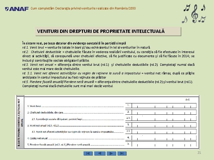 Cum completăm Declaraţia privind veniturile realizate din România D 200 VENITURI DIN DREPTURI DE