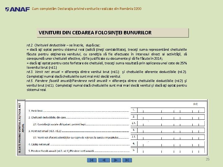 Cum completăm Declaraţia privind veniturile realizate din România D 200 VENITURI DIN CEDAREA FOLOSINŢEI