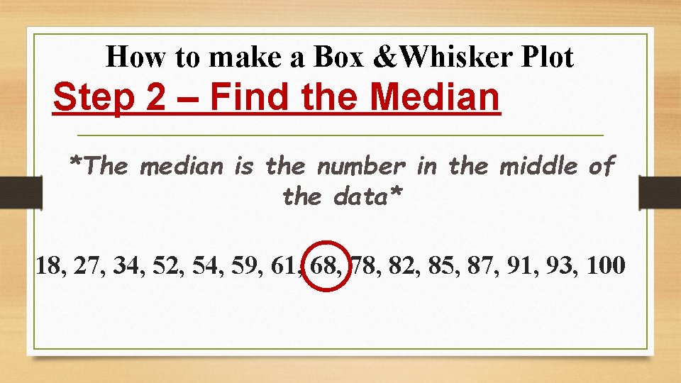 How to make a Box &Whisker Plot Step 2 – Find the Median *The
