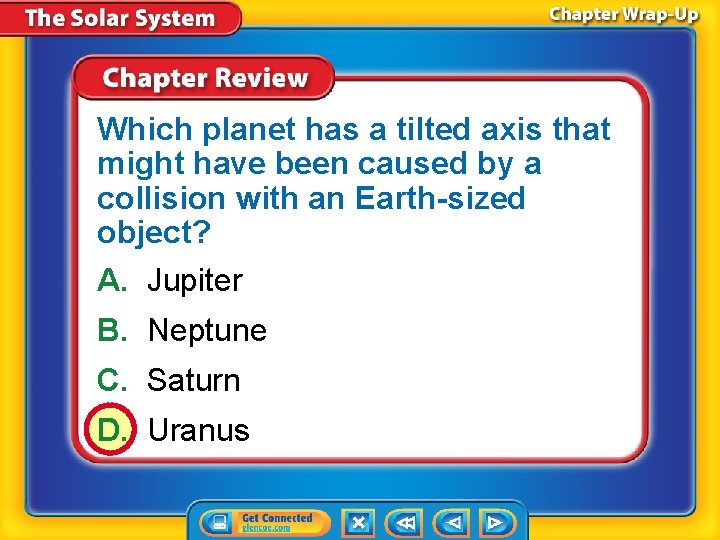 Which planet has a tilted axis that might have been caused by a collision