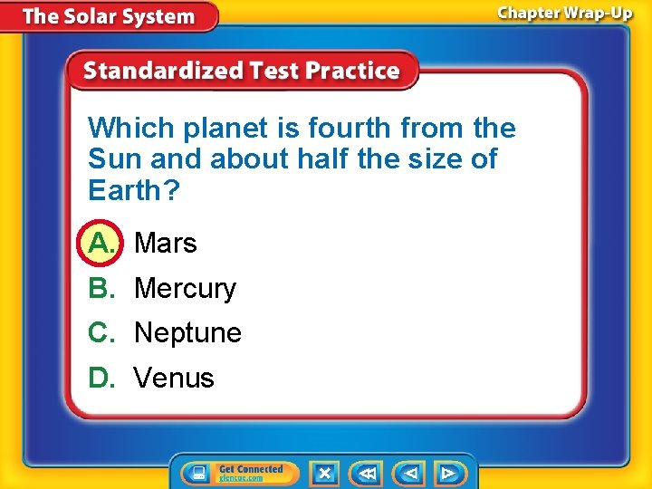 Which planet is fourth from the Sun and about half the size of Earth?