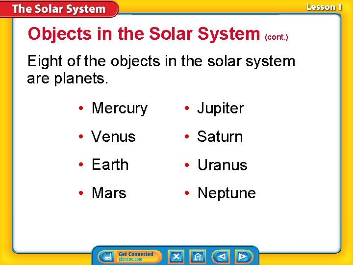 Objects in the Solar System (cont. ) Eight of the objects in the solar