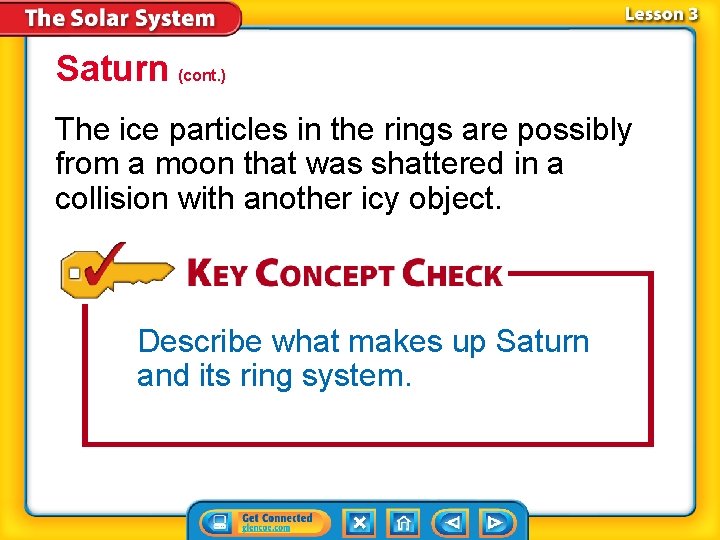 Saturn (cont. ) The ice particles in the rings are possibly from a moon