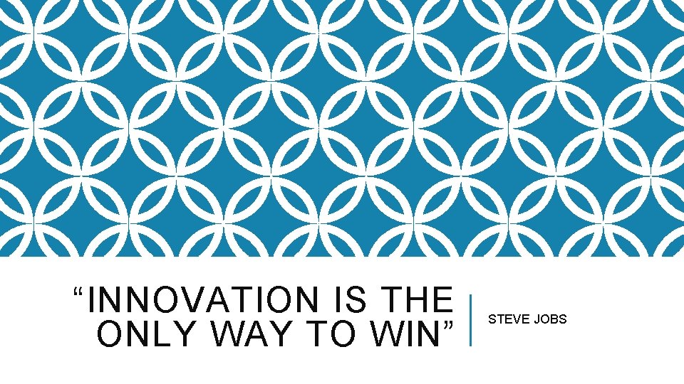 “INNOVATION IS THE ONLY WAY TO WIN” STEVE JOBS 