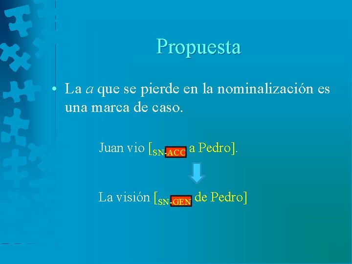 Propuesta • La a que se pierde en la nominalización es una marca de