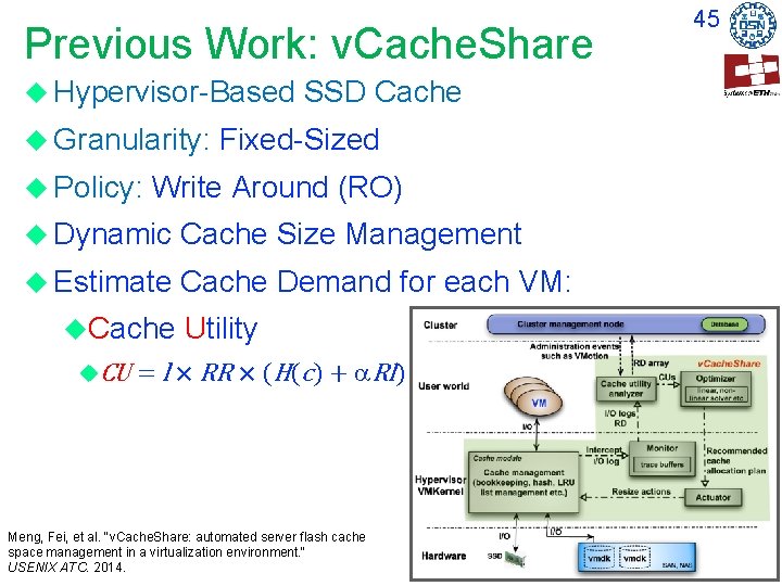 Previous Work: v. Cache. Share Hypervisor-Based Granularity: Policy: SSD Cache Fixed-Sized Write Around (RO) Previous Work: v. Cache. Share Hypervisor-Based Granularity: Policy: SSD Cache Fixed-Sized Write Around (RO)