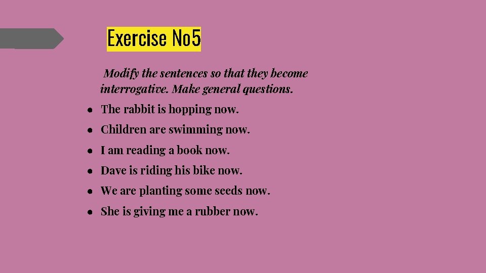 Exercise № 5 Modify the sentences so that they become interrogative. Make general questions.