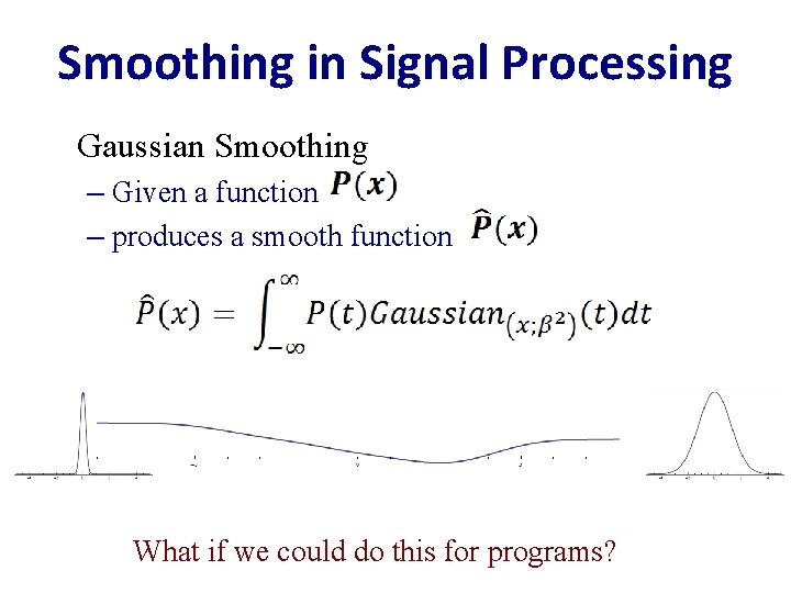 Smoothing in Signal Processing • Gaussian Smoothing – Given a function – produces a