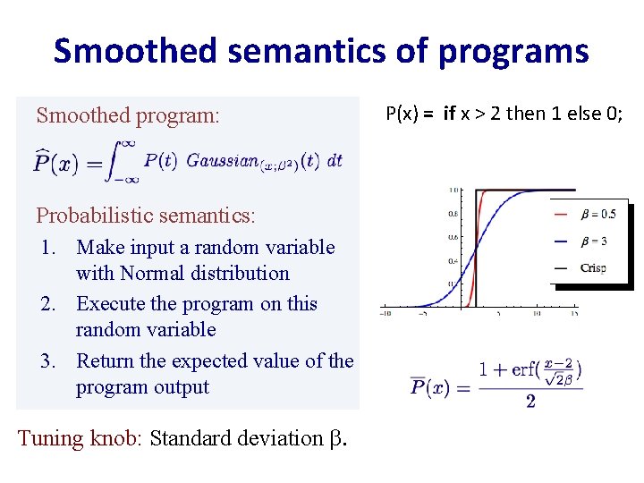 Smoothed semantics of programs • • Smoothed program: Probabilistic semantics: 1. Make input a