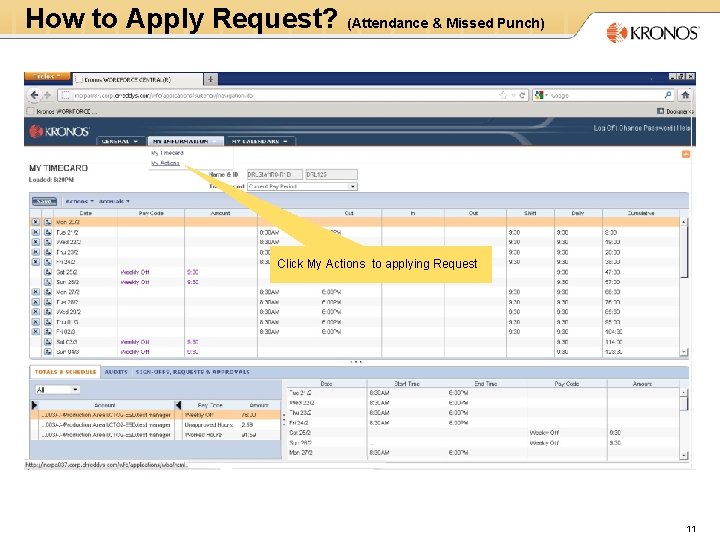 How to Apply Request? (Attendance & Missed Punch) Click My Actions to applying Request
