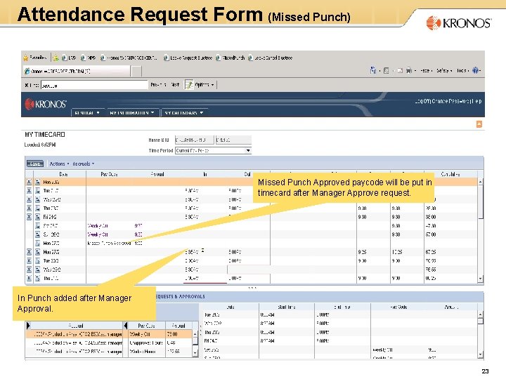 Attendance Request Form (Missed Punch) Missed Punch Approved paycode will be put in timecard