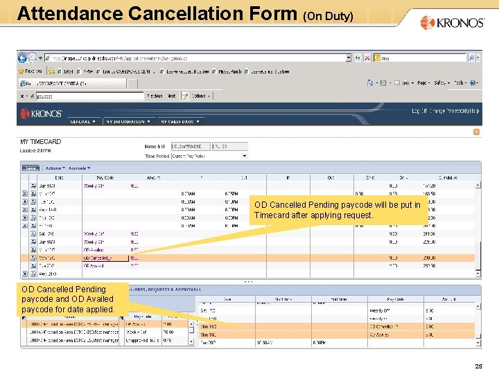 Attendance Cancellation Form (On Duty) OD Cancelled Pending paycode will be put in Timecard
