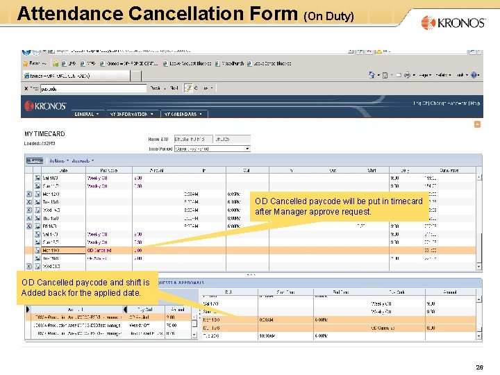 Attendance Cancellation Form (On Duty) OD Cancelled paycode will be put in timecard after