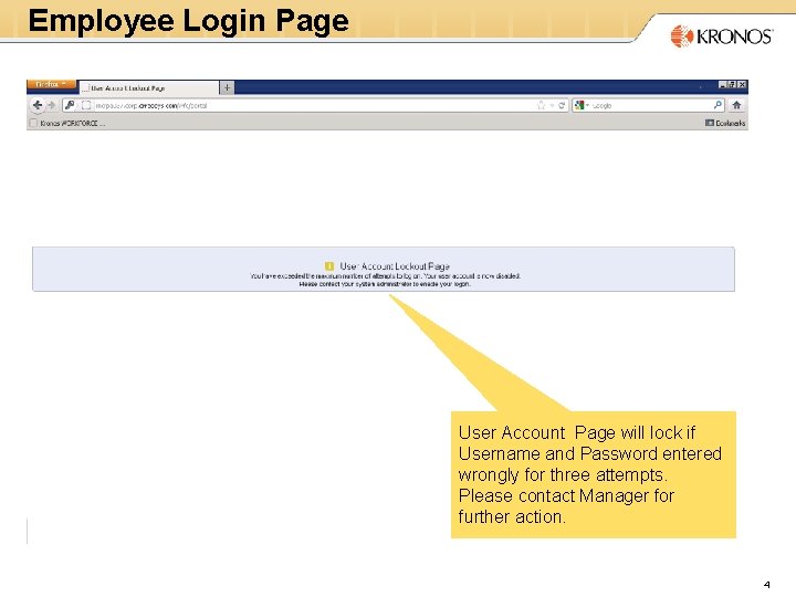 Employee Login Page User Account Page will lock if Username and Password entered wrongly