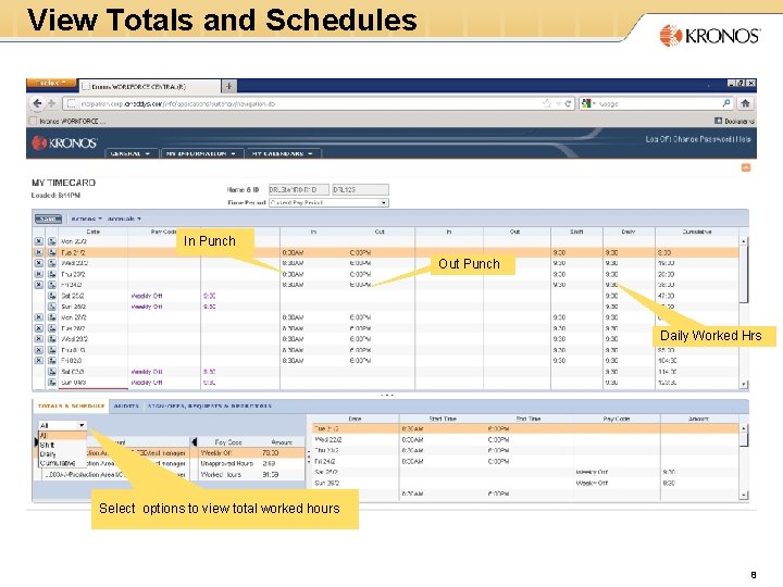 View Totals and Schedules In Punch Out Punch Daily Worked Hrs Select options to