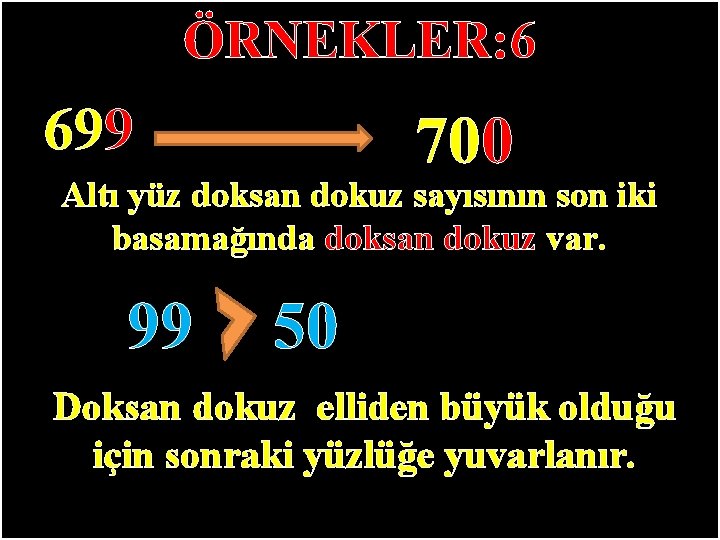 ÖRNEKLER: 6 699 700 Altı yüz doksan dokuz sayısının son iki basamağında doksan dokuz