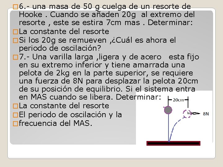 � 6. - una masa de 50 g cuelga de un resorte de Hooke.