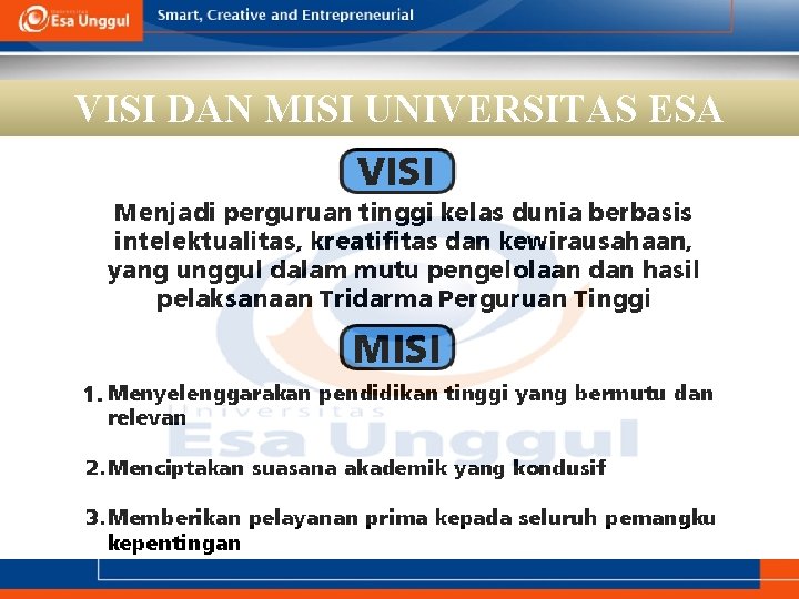 VISI DAN MISI UNIVERSITAS ESA UNGGUL 