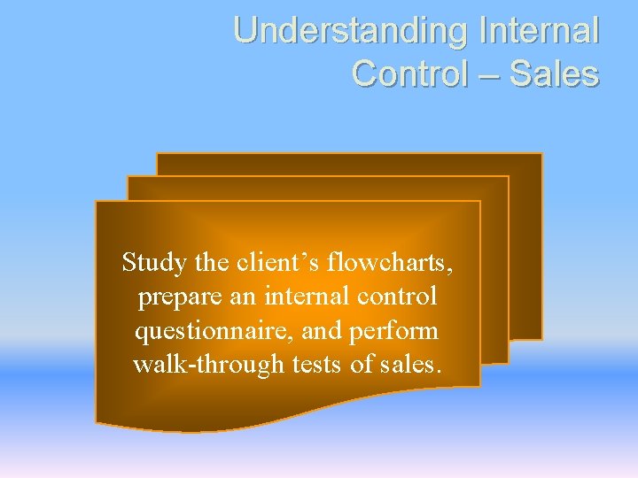 Understanding Internal Control – Sales Study the client’s flowcharts, prepare an internal control questionnaire,