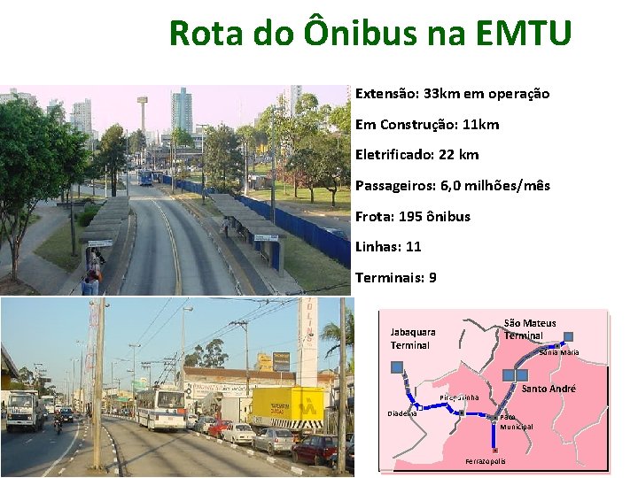 Rota do Ônibus na EMTU Extensão: 33 km em operação Extensão: em operação Em