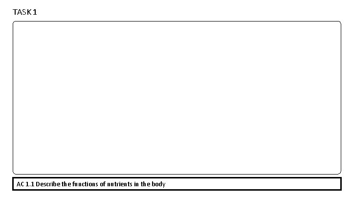 TASK 1 AC 1. 1 Describe the functions of nutrients in the body 