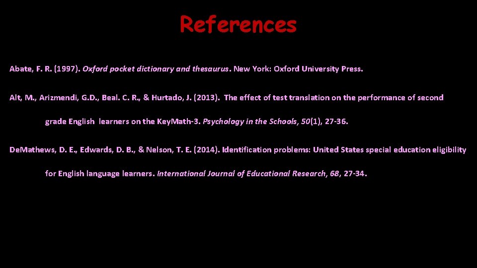 References Abate, F. R. (1997). Oxford pocket dictionary and thesaurus. New York: Oxford University
