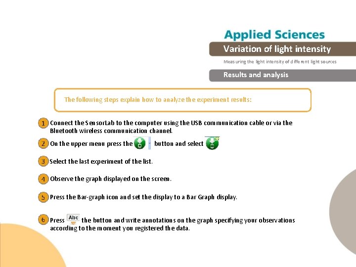 Variation of light intensity Measuring the light intensity of different light sources Results and