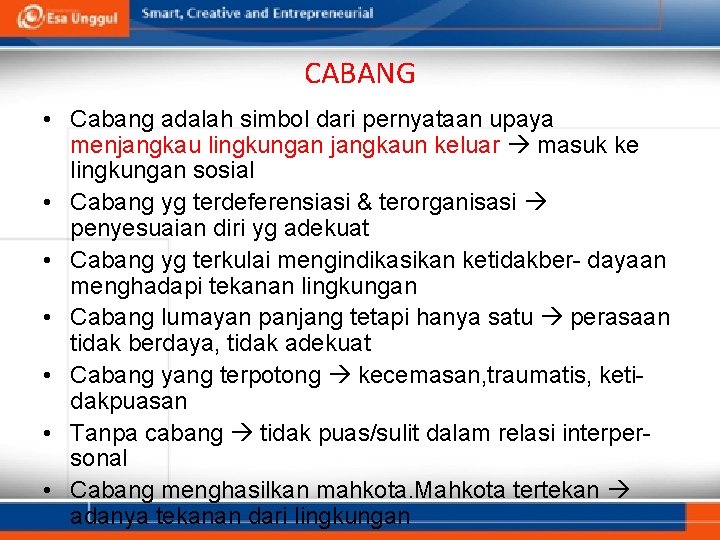 CABANG • Cabang adalah simbol dari pernyataan upaya menjangkau lingkungan jangkaun keluar masuk ke