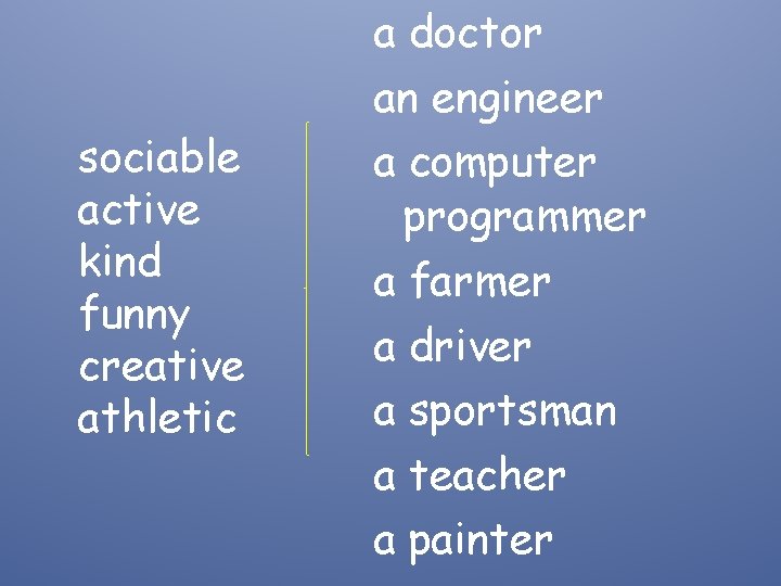 sociable active kind funny creative athletic a doctor an engineer a computer programmer a