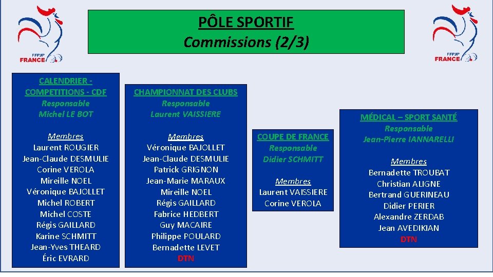 PÔLE SPORTIF Commissions (2/3) CALENDRIER - COMPETITIONS - CDF Responsable Michel LE BOT CHAMPIONNAT