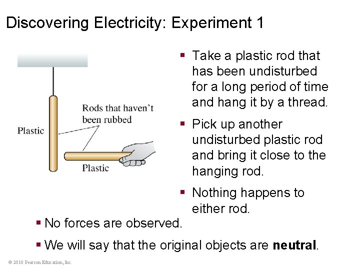 Discovering Electricity: Experiment 1 § Take a plastic rod that has been undisturbed for