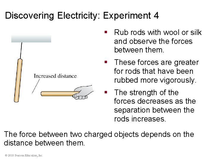 Discovering Electricity: Experiment 4 § Rub rods with wool or silk and observe the