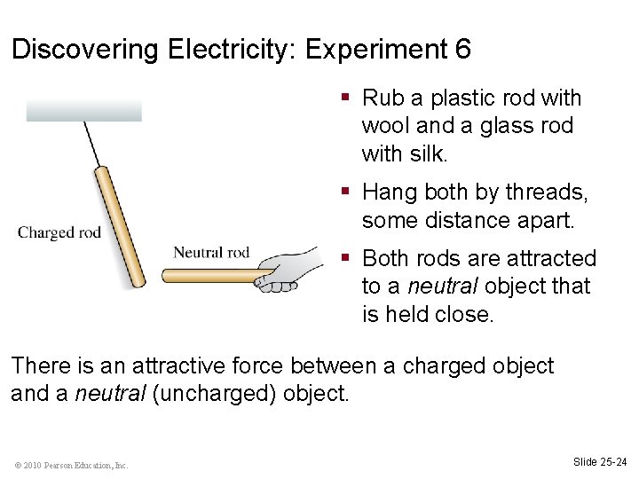 Discovering Electricity: Experiment 6 § Rub a plastic rod with wool and a glass