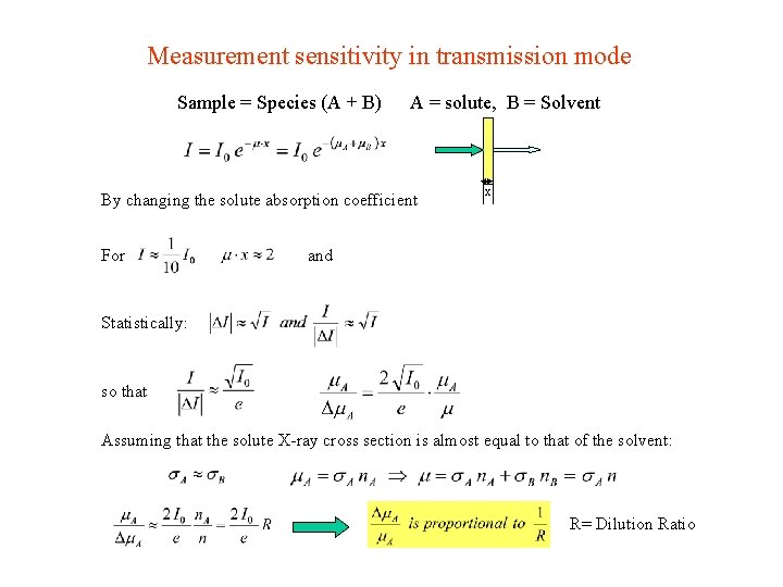 Measurement sensitivity in transmission mode Sample = Species (A + B) A = solute,