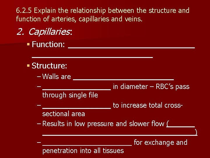 6. 2. 5 Explain the relationship between the structure and function of arteries, capillaries