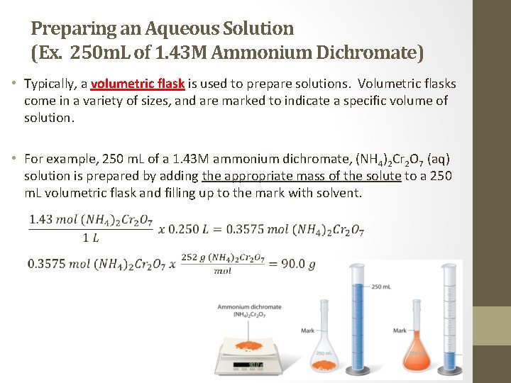 Preparing an Aqueous Solution (Ex. 250 m. L of 1. 43 M Ammonium Dichromate)