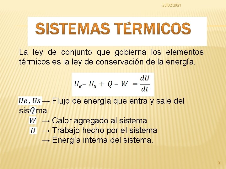 22/02/2021 La ley de conjunto que gobierna los elementos térmicos es la ley de