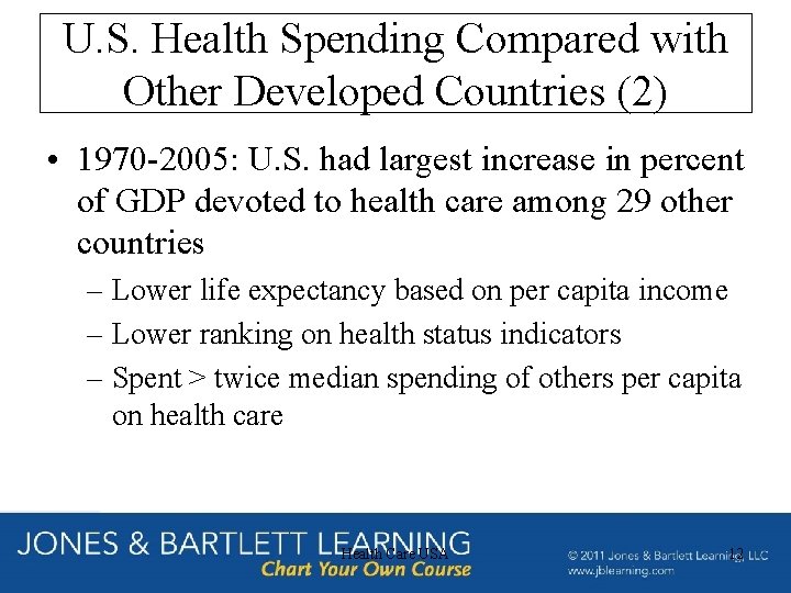 U. S. Health Spending Compared with Other Developed Countries (2) • 1970 -2005: U.