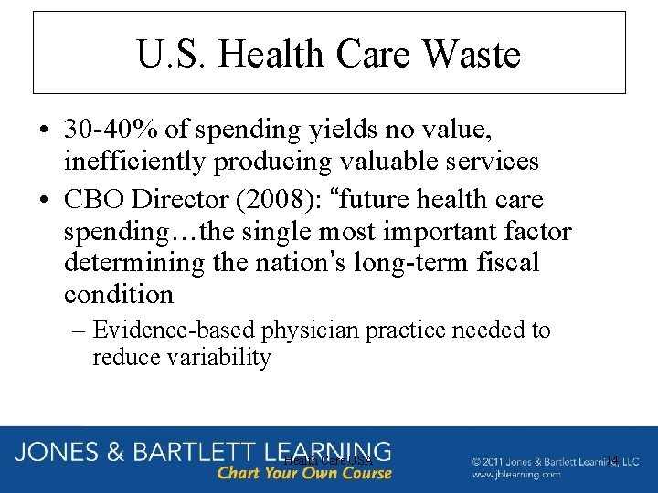 U. S. Health Care Waste • 30 -40% of spending yields no value, inefficiently