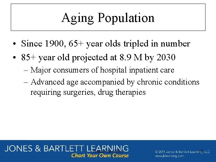 Aging Population • Since 1900, 65+ year olds tripled in number • 85+ year