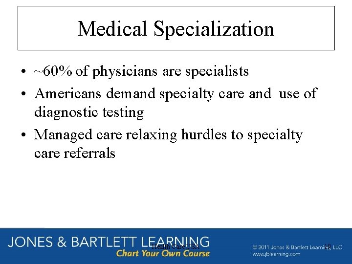 Medical Specialization • ~60% of physicians are specialists • Americans demand specialty care and