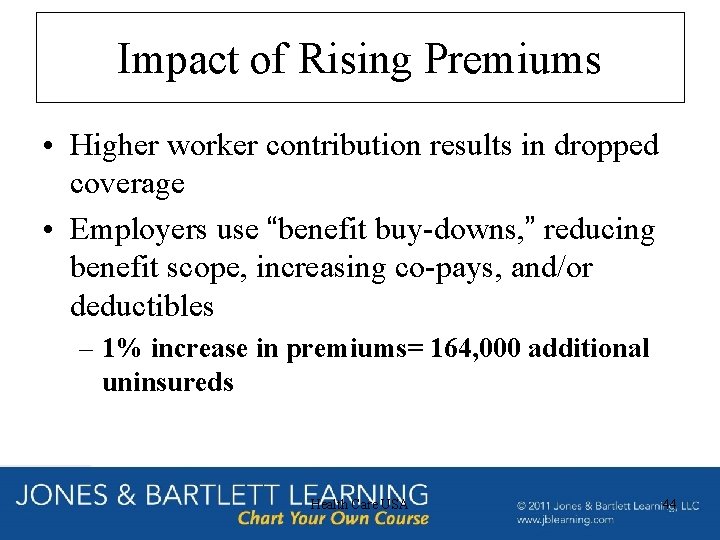 Impact of Rising Premiums • Higher worker contribution results in dropped coverage • Employers
