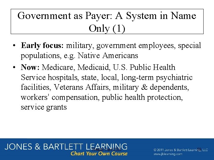 Government as Payer: A System in Name Only (1) • Early focus: military, government