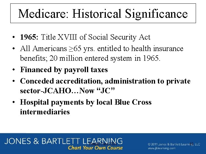 Medicare: Historical Significance • 1965: Title XVIII of Social Security Act • All Americans