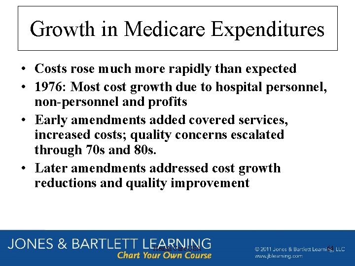 Growth in Medicare Expenditures • Costs rose much more rapidly than expected • 1976:
