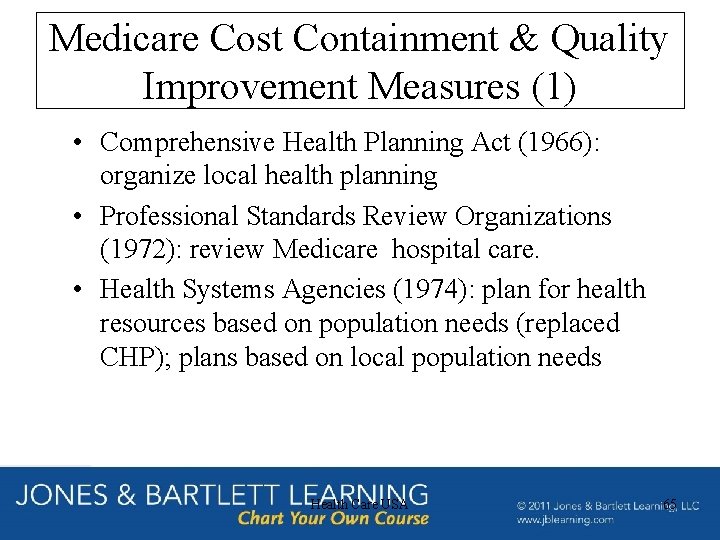 Medicare Cost Containment & Quality Improvement Measures (1) • Comprehensive Health Planning Act (1966):
