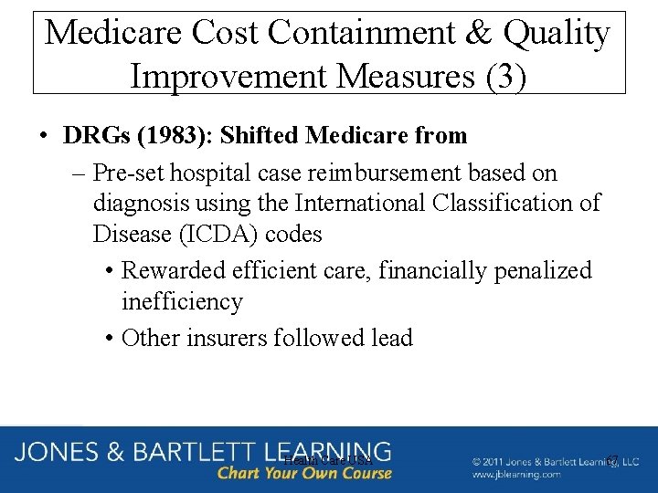 Medicare Cost Containment & Quality Improvement Measures (3) • DRGs (1983): Shifted Medicare from