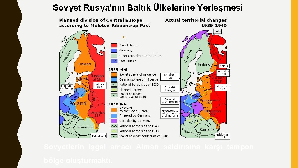 Sovyet Rusya'nın Baltık Ülkelerine Yerleşmesi Sovyetlerin işgal amacı Alman saldırısına karşı tampon bölge oluşturmaktı.