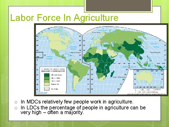 Labor Force In Agriculture o In MDCs relatively few people work in agriculture. o